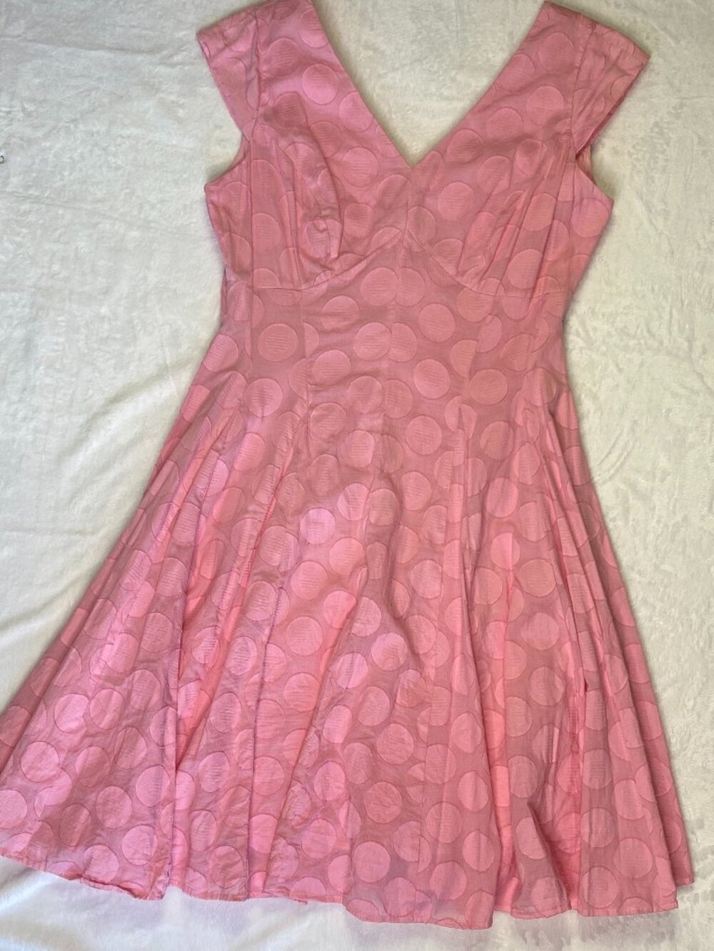 Calvin Klein Pink Jacquard Polka Dot Fit-&-Flare Dress, Medium, Like New